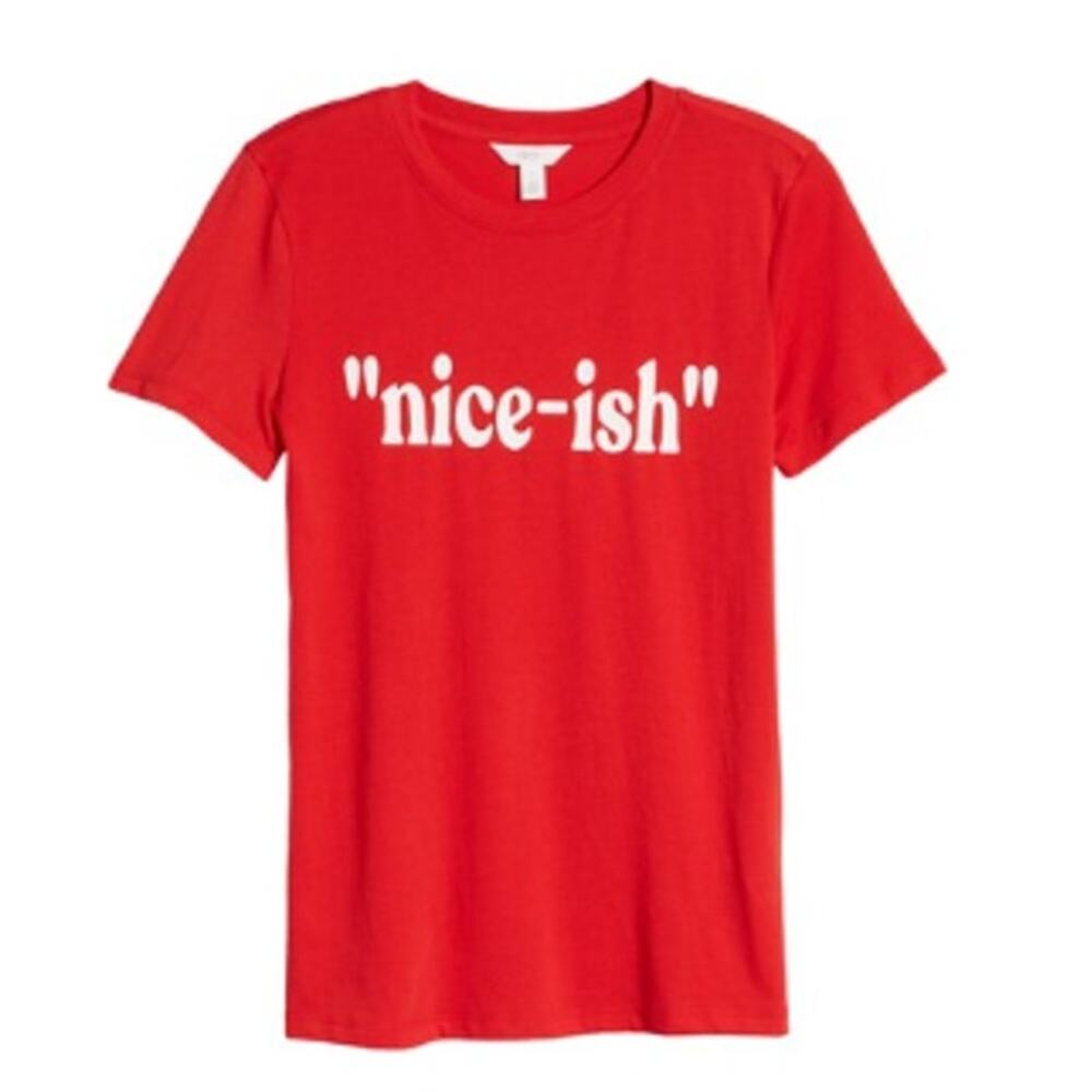 1901 By Nordstrom Christmas Holiday Graphic Print Nice-ishโT-shirt Red LARGE NEW